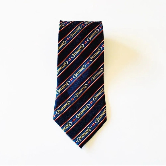 Enzo Ballagio World Polo Championship Silk Tie Blue Red Chain Print‎ Necktie Men - Picture 9 of 9